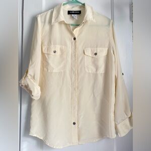 Sag Harbor Silk Long or Roll Sleeve Button Down Blouse Size: 10